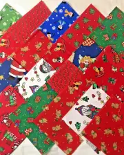 50 Christmas Fabric Quilt Block Top Craft Squares 5"x5" Cotton Novelty Bundle