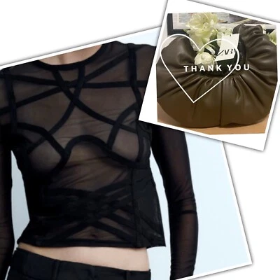 Zara Woman Black Embroidered Sheer Long Sleeve Top. WITH GIFT INCLUDING. New