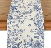 Artoid Mode Monochrome Sketch Birds 13" x 72", Table Runner, Blue