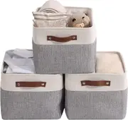 Foldable Storage Bin, Collapsible Sturdy Cationic Fabric Cloth Storage Basket for Toy, Empty Gift Baskets (3 Pack)