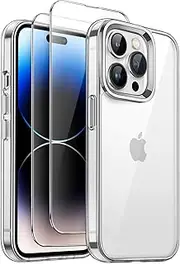 [JETech] 3 in 1 Case for iPhone 14 Pro Max 6.7-Inch with 2 Pack Tempered Glass Screen Protectors, Non-Yellowing Shockproof Bumper Phone Cover (Clear)