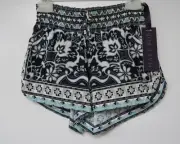 Hale Bob Black Floral Print Drawstring Waist Crepe Summer Shorts Size Small NEW