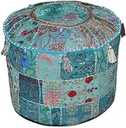 Indian Comfortable Floor Cushion-Cotton Ottoman Embellished With Patchwork and Embroidery Work, 46cm X 33cm