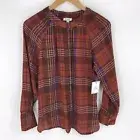 Susina Womens Plaid Long Sleeve Button Front Top Size Petite Small
