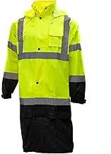 RK Class 3 Rainwear Reflective Hi-Viz Black Bottom Long Rain Coat RC-CLA3-LM22 (Extra Large, Lime)