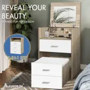 ALFORDSON Dressing Table Stool Set 2-In-1 Bedside Table Makeup Mirror Wood
