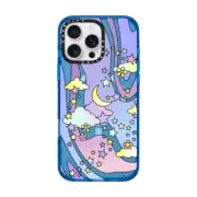 iPhone 16 Pro Max Impact Case MagSafe Compatible Transparent Pastel Trippy Swirls Moon Stars And Clouds 70s Retro Design