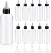 Swpeet 15Pcs Clear Dispensing Bottles with Small Funnels Kit, 4oz Boston LDPE Plastic Bottle, 100ML Empty Squeeze Dropper Bottles with Twist Top Cap Kit for Inks Oils Liquids, Plastic Squeeze Bottles
