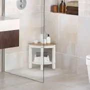 CostwayCorner Shower Bench Stool with Storage Shelf for Indoor/Outdoor Use-Coffee
