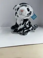 Fiesta White Tiger Plush Stuffed Animal Big Blue Eyes Pink Nose Sitting 9”