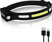 LED HeadLamp,350 Lumens Rechargeable Lightweight Led Light with Wave Induction Motion Sensor and 5 Light Modes,Night Buddy Waterproof Headlight for Reading Running Camping Hiking Fishing