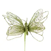 Package of 4 Green Glittered Artificial Butterfly 11" Stems