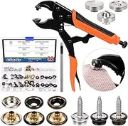 Glarks Heavy Duty Snap Fastener Pliers Snap Setter Tool with 90Pcs 30 Sets 15 x 15mm Stainless Steel Marine Grade Boat Cover Snap Button Fastener Kit for Repairing Boat Covers, Canvas and Tarp