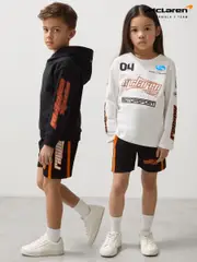 Reiss Black/Orange Ride 3-9 yrs Unisex Fit McLaren F1 Team Drawstring Shorts (AP0321) | $60