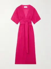 [THREE GRACES LONDON] THREE GRACES LONDON - Fleur Striped Seersucker Wrap Maxi Dress - Magenta - UK 12 UK 12 Purple