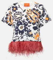 [La DoubleJ] La DoubleJ La Scala feather-trimmed cotton top UK 10 multicoloured