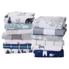 4-Piece Gray Printed 100% Turkish Cotton Queen Premium Flannel Sheet Set