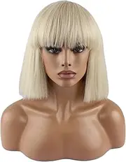 (Blonde) - WeKen Fashion Wig Women's Short Bob Kinky Straight Full Bangs Synthetic Hairpieces Blonde