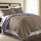 Queen King Size Bed Stone Brown Blue Reversible 3 pc Quilt Set Coverlet Bedding