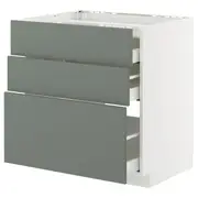 METOD / MAXIMERA base cab f hob/3 fronts/3 drawers, white/Nickebo matt grey-green, 80x60x80 cm