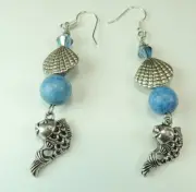 Howlite Sealife Earrings with Fish Shells Charms & Crystal Wedding Beach