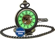 [SEWOR] Gentleman Style Skeleton Luminous Mechanical Hand Winding Pocket Watch (Stand on Bronze), Stand up bronze, vintage