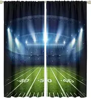 Sports Curtains for Kids, American Football Stadium Arena Sport Field Night Spotlights Boys Men Gaming Rod Pocket Window Drapes Treament for Bedroom (Decor) 42x63in