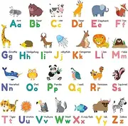 DECOWALL DS-1614 Colourful Animal Alphabet ABC Kids Wall Stickers Wall Decals Peel and Stick Removable Wall Stickers for Kids Nursery Bedroom Living Room