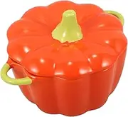 MAGICLULU Ceramic Pumpkin Bowl with Lid Double Handle Food Bowl for Noodles Rice and Salads Stylish Pumpkin Shaped Tableware for Home Dining and Entertaining