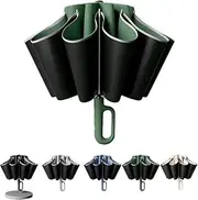 Reverse Automatic Umbrella, Ring Buckle Umbrella Windproof, Compact Reverse Folding Umbrella Auto Windproof Travel Umbrella