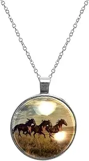 [Diusye] Necklaces for Women, Horse Runs in the Grassland Print Stainless Steel Pendant Necklace Jewelry Birthday Anniversary Wife Girls Friends Gift