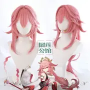 Genshin Impact Yae Miko Anime Cosplay Pink Reverse Curl Hair Halloween Wigs
