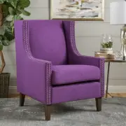 Cecilia Purple Classic Studded High Back Wing Chair Club WingBack Armchair