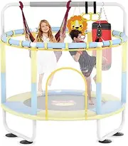 COBUY Trampoline for Kids, 55" Toddler Trampoline Indoor & Outdoor, Safety Enclosure Net, Hoops|Basketball Hoops|Swings|Sandbags, Gifts for Boys & Girls