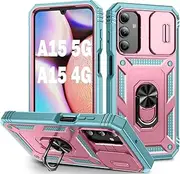 [PASNEW] for Samsung Galaxy A15 5G Case with Kickstand & Slide Camera Cover,Military Grade Heavy Duty Full Body Shockproof Multi-Layer Shell for A15 4G,6.5 inch,Pink Green