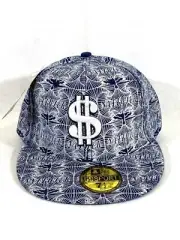Dollar $ Sign Embroidered Black White Baseball Cap Flat Bill Hat 7 1/2 OR 60 cm