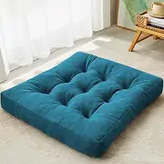 DAWNTREES Floor Cushion 55x55cm, Large Square Floor Pillows Seating for Adults,Tufted Corduroy Floor Cushion for Tatami Living Room ﻿(Blue Square)