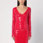 [ROTATE Birger Christensen] Red sweater with micro sequins 36 DK Red