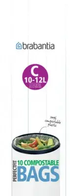 Brabantia Perfect Fit Compostable Bin Liner Waste Bags Code C (10-12L)10 Bags