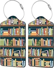 EOBKLAX Luggage Tags for Suitcase,2 Pack Bookshelves Full of Books Luggage Tag with Privacy Flap,Name ID Label and Metal Loop for Women Men Girls Baggage Bag Backpack Instrument