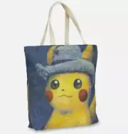 Pokemon Van Gogh Museum Pikachu Grey Felt Hat Canvas Tote Bag In Hand