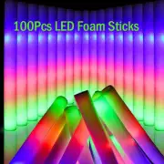 100 Pcs Led Foam Sticks Flashing Glow Sticks Party Supplies Light Up Baton Wands