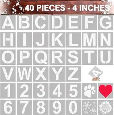 4 Inch Letter Stencils and Number Stencils for Painting - 40 Pcs Alphabet