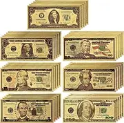 LONG7INES USA President 1/2/5/10/20/50/100 Dollar Bill Banknote, 24k Gold Coated Legacy Limited Edition Chief Executive Banknote Bill Great Gift for Coin Currency Collectors and Republican (35 Pack)