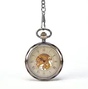 [QRDYL] Pocket Watch,MechanicalRetro No Cover Mechanical Watch Old Pocket Watch Male Mechanical Watch Hollow Roman Big Word Clockwork for Men Women