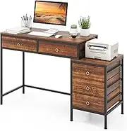 Giantex Computer Desk w/ 5 Drawers, Home Office Desk w/Side File Cabinet, Heavy-Duty Metal Frame Working Desk, Industrial Styled Workstation, PC Gaming Desk, Writing Table (Rustic Brown & Black)
