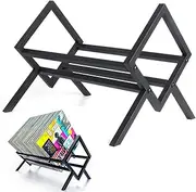 Vinyl Record Storage Holder Metal Vinyl Record Organizer Stand Retro Design Quick Assembly Matte Black Metal Book Display Stand Holds up to 70-100 LPs Suit for Files Books Magazines Records