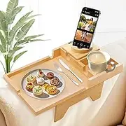 Bamboo Couch Cup Holder Folding Sofa Armrest Tray Couch Arm Tray Sofa Clip on Side Table with 360°Rotating Bracket for Drinking Snacks Remote