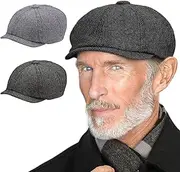 [JSTHHTT] 2 Pcs Mens Tweed Flat Caps, Newsboy Cap, Adjustable Berets, Duckbill Hat, Hunting Hats for Men, Spring Autumn Winter, 56-59CM (Black, Gray), Multicolor, One size