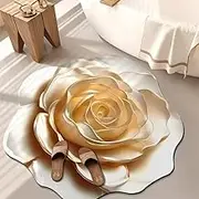 3D Shaped Realistic Flower Diatomite Absorbent Floor Mat,3D Realistic Flower Design Non-Slip Mud Floor Rugs, Diatom Mud Carpet (Gold,40 * 40cm)